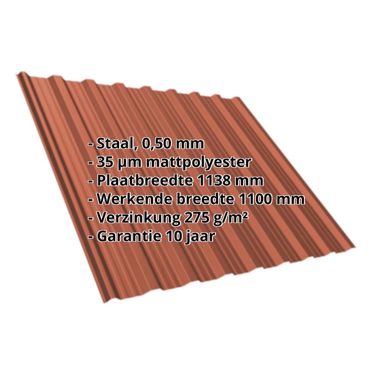 Damwandplaat T18DR | Dak | Staal 0,50 mm | 35 µm Mattpolyester | 750 - Tegelrood #2