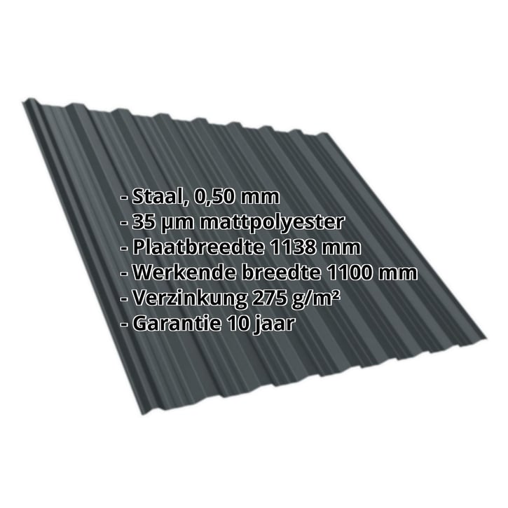 Damwandplaat T18DR | Dak | Staal 0,50 mm | 35 µm Mattpolyester | 7016 - Antracietgrijs #2