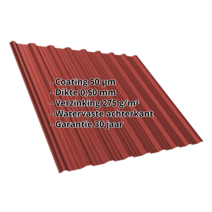 Damwandplaat T18DR | Dak Staal 0,50 mm | 50 µm PURLAK® | 028 - Kersrood Damwandplaat T18DR | Dak | Staal 0,50 mm | 50 µm PURLAK® | 028 - Kersrood #2