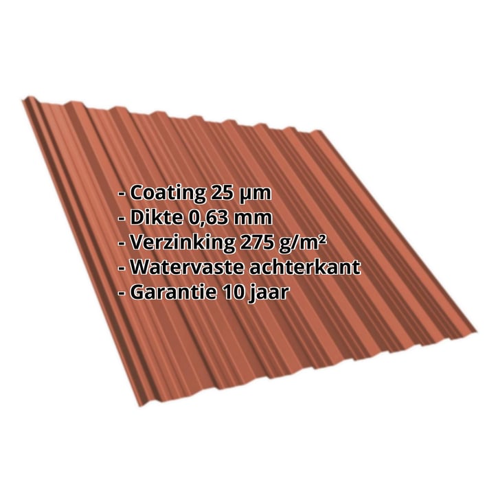 Damwandplaat T18DR | Dak | Staal 0,63 mm | 25 µm Polyester | 8004 - Koperbruin #2