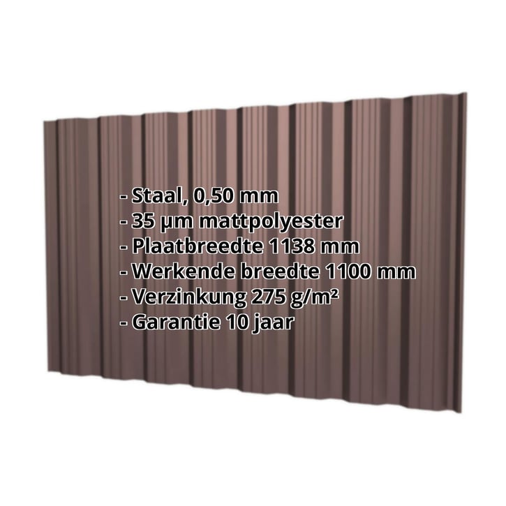Damwandplaat T18DR | Gevel | Staal 0,50 mm | 35 µm Mattpolyester | 8017 - Chocoladebruin #2