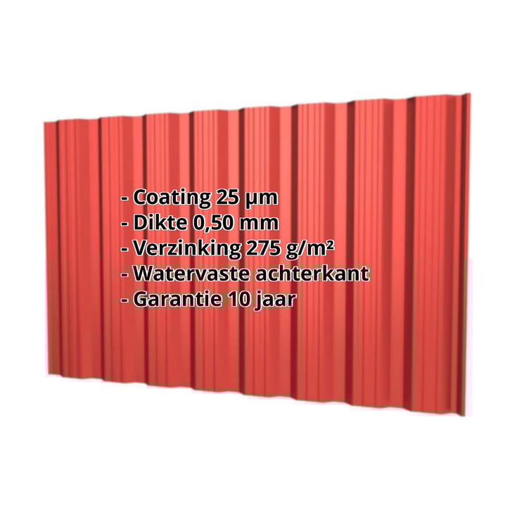 Damwandplaat T18DR | Gevel Staal 0,50 mm | 25 µm Polyester | 3016 - Koraalrood Damwandplaat T18DR | Gevel | Staal 0,50 mm | 25 µm Polyester | 3016 - Koraalrood #2