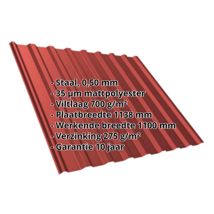 Damwandplaat T20M | Dak | Anti-Drup 700 g/m² | Staal 0,50 mm | 35 µm Mattpolyester | 028 - Kersrood #2
