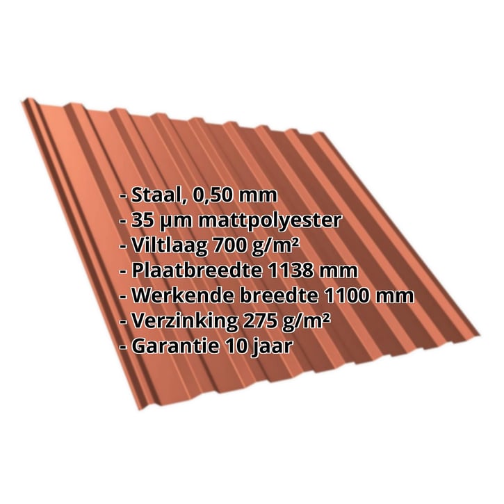 Damwandplaat T20M | Dak | Anti-Drup 700 g/m² | Staal 0,50 mm | 35 µm Mattpolyester | 750 - Tegelrood #2