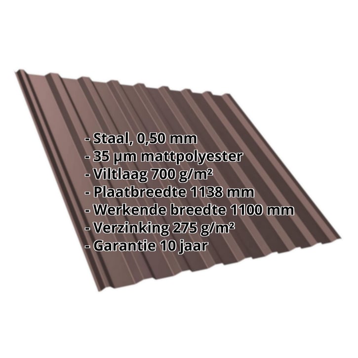 Damwandplaat T20M | Dak | Anti-Drup 700 g/m² Staal 0,50 mm | 35 µm Mattpolyester | 8017 - Chocoladebruin Damwandplaat T20M | Dak | Anti-Drup 700 g/m² | Staal 0,50 mm | 35 µm Mattpolyester | 8017 - Chocoladebruin #2
