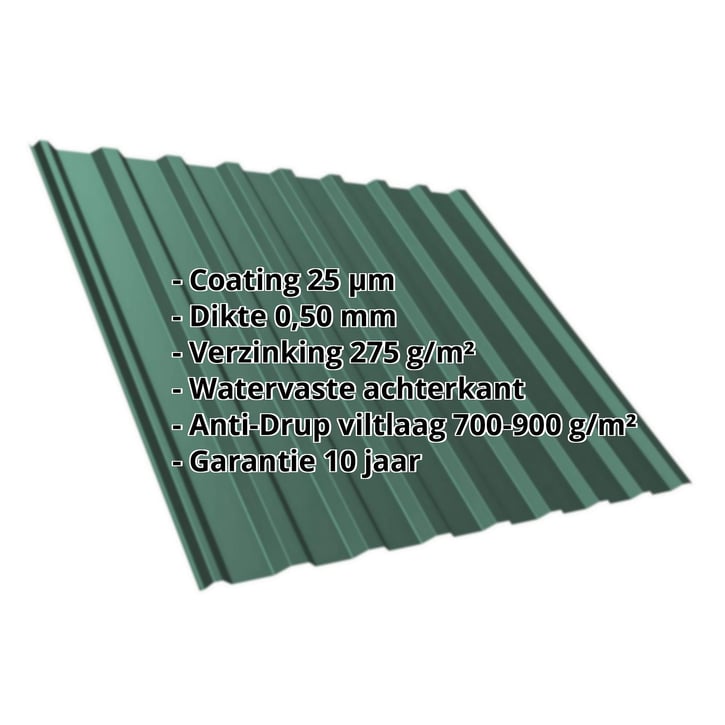 Damwandplaat T20M | Dak | Anti-Drup 700 g/m² Staal 0,50 mm | 25 µm Polyester | 6005 - Mosgroen Damwandplaat T20M | Dak | Anti-Drup 700 g/m² | Staal 0,50 mm | 25 µm Polyester | 6005 - Mosgroen #2