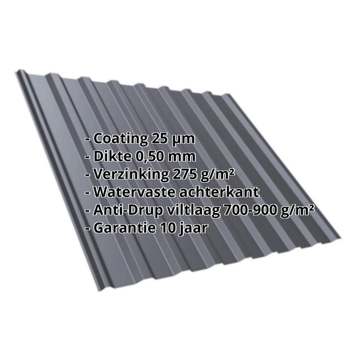 Damwandplaat T20M | Dak | Anti-Drup 700 g/m² Staal 0,50 mm | 25 µm Polyester | 7024 - Grafietgrijs Damwandplaat T20M | Dak | Anti-Drup 700 g/m² | Staal 0,50 mm | 25 µm Polyester | 7024 - Grafietgrijs #2