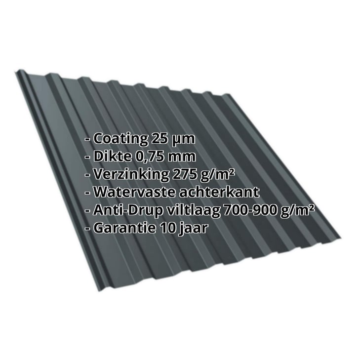 Damwandplaat T20M | Dak | Anti-Drup 700 g/m² Staal 0,75 mm | 25 µm Polyester | 7016 - Antracietgrijs Damwandplaat T20M | Dak | Anti-Drup 700 g/m² | Staal 0,75 mm | 25 µm Polyester | 7016 - Antracietgrijs #2