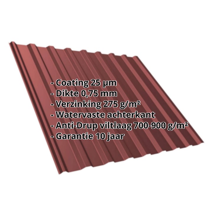 Damwandplaat T20M | Dak | Anti-Drup 700 g/m² | Staal 0,75 mm | 25 µm Polyester | 8012 - Roodbruin #2