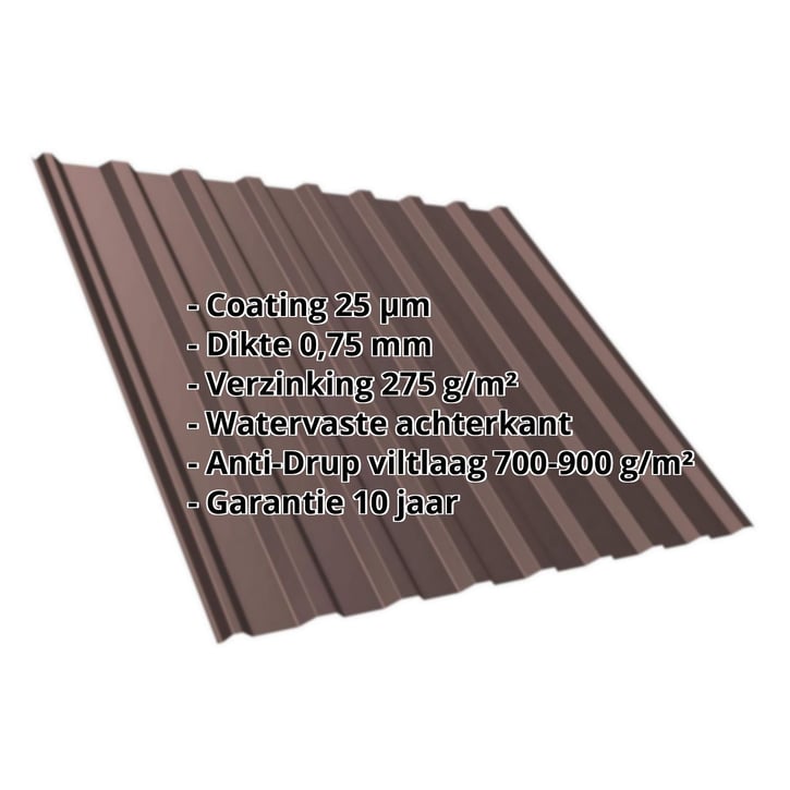 Damwandplaat T20M | Dak | Anti-Drup 700 g/m² | Staal 0,75 mm | 25 µm Polyester | 8017 - Chocoladebruin #2