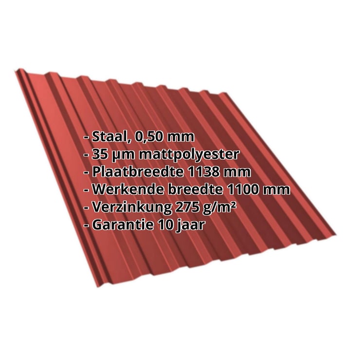 Damwandplaat T20M | Dak | Staal 0,50 mm | 35 µm Mattpolyester | 028 - Kersrood #2
