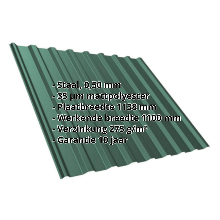 Damwandplaat T20M | Dak | Staal 0,50 mm | 35 µm Mattpolyester | 6005 - Mosgroen #2