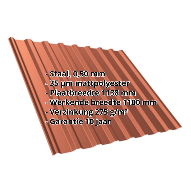 Damwandplaat T20M | Dak | Staal 0,50 mm | 35 µm Mattpolyester | 750 - Tegelrood #2