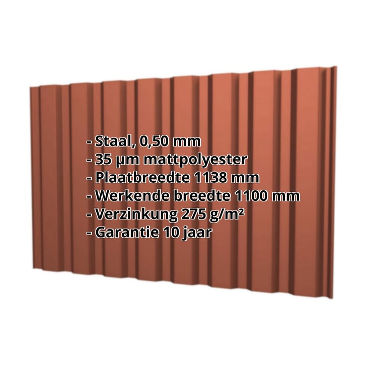 Damwandplaat T20M | Gevel | Staal 0,50 mm | 35 µm Mattpolyester | 750 - Tegelrood #2