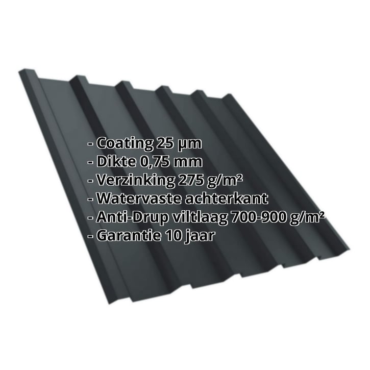 Damwandplaat T35/207M | Dak | Anti-Drup 700 g/m² | Staal 0,75 mm | 25 µm Polyester | 7016 - Antracietgrijs #2