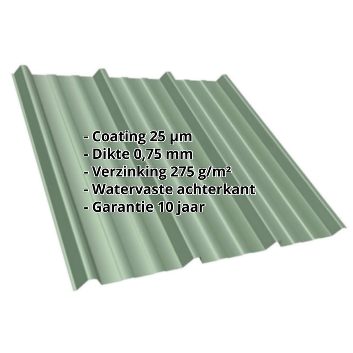 Damwandplaat T45/333M | Dak Staal 0,75 mm | 25 µm Polyester | 6011 - Resedagroen Damwandplaat T45/333M | Dak | Staal 0,75 mm | 25 µm Polyester | 6011 - Resedagroen #2