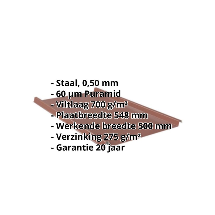 Felsplaat 33/500-LE | Dak | Anti-Drup 700 g/m² | Staal 0,50 mm | 60 µm Puramid | 8012 - Roodbruin #2