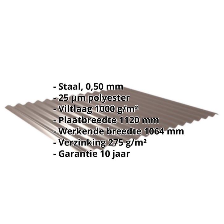 Golfplaat 18/1064 | Dak | Anti-Drup 1000 g/m² | Staal 0,50 mm | 25 µm Polyester | 8011 - Notenbruin #2