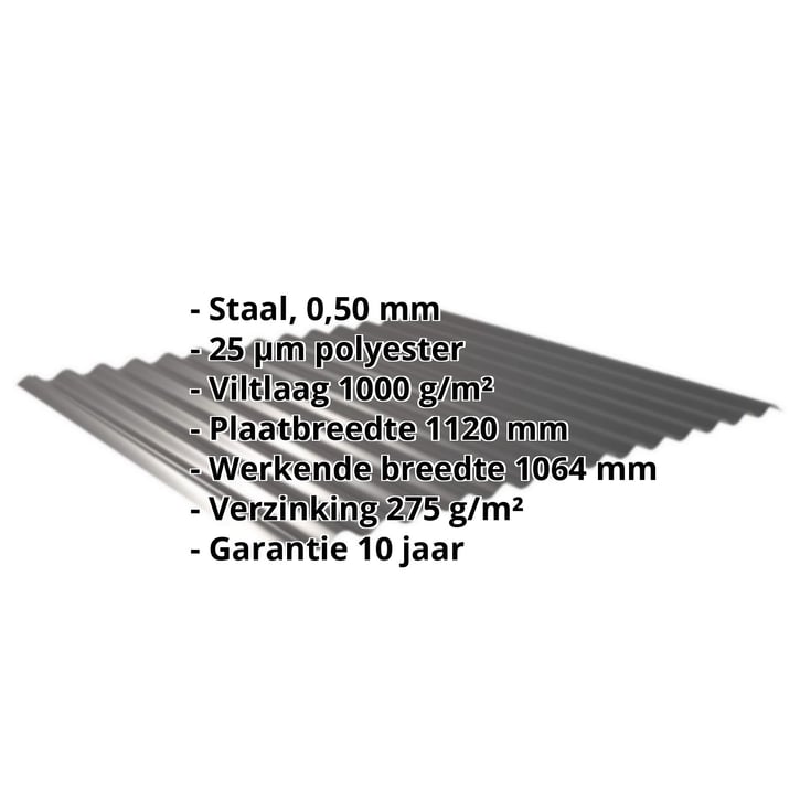 Golfplaat 18/1064 | Dak | Anti-Drup 1000 g/m² | Staal 0,50 mm | 25 µm Polyester | 9005 - Gitzwart #2
