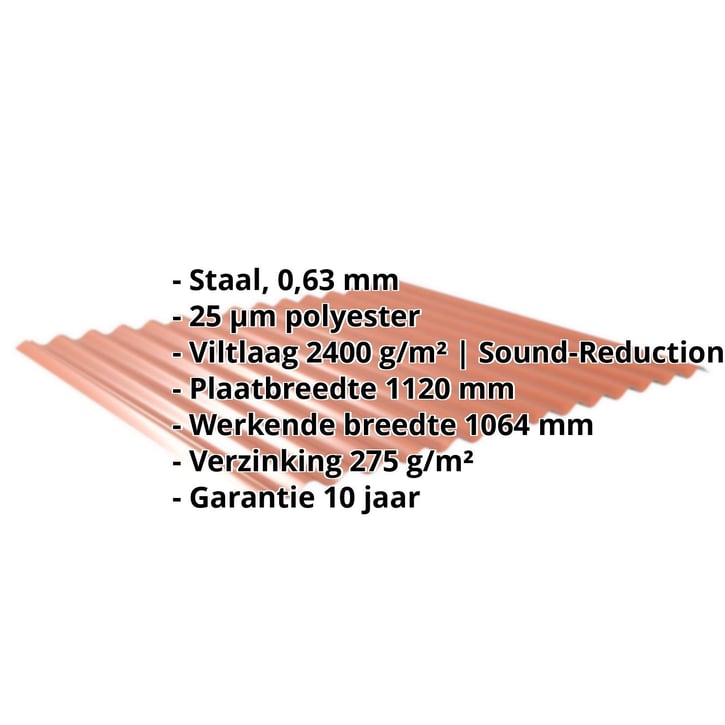 Golfplaat 18/1064 | Dak | Anti-Drup 1000 g/m² | Staal 0,63 mm | 25 µm Polyester | 8004 - Koperbruin #2