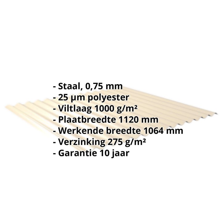 Golfplaat 18/1064 | Dak | Anti-Drup 1000 g/m² | Staal 0,75 mm | 25 µm Polyester | 1015 - Licht ivoorkleurig #2