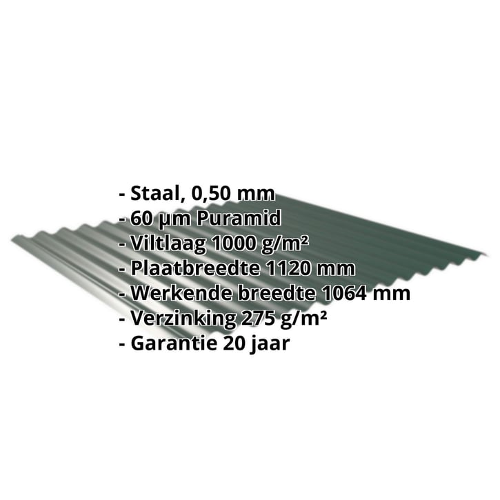 Golfplaat 18/1064 | Dak | Anti-Drup 1000 g/m² | Staal 0,50 mm | 60 µm Puramid | 6005 - Mosgroen #2