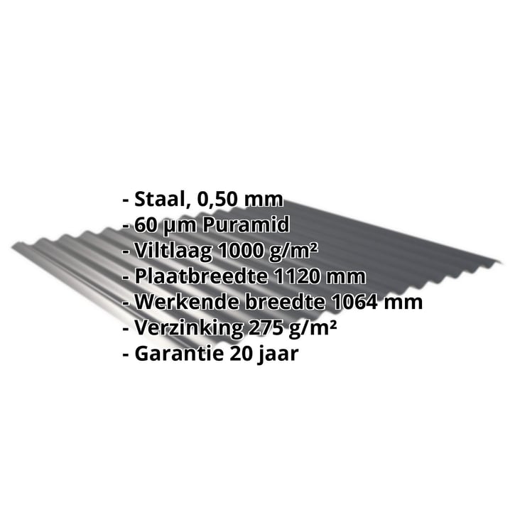 Golfplaat 18/1064 | Dak | Anti-Drup 1000 g/m² | Staal 0,50 mm | 60 µm Puramid | 7016 - Antracietgrijs #2