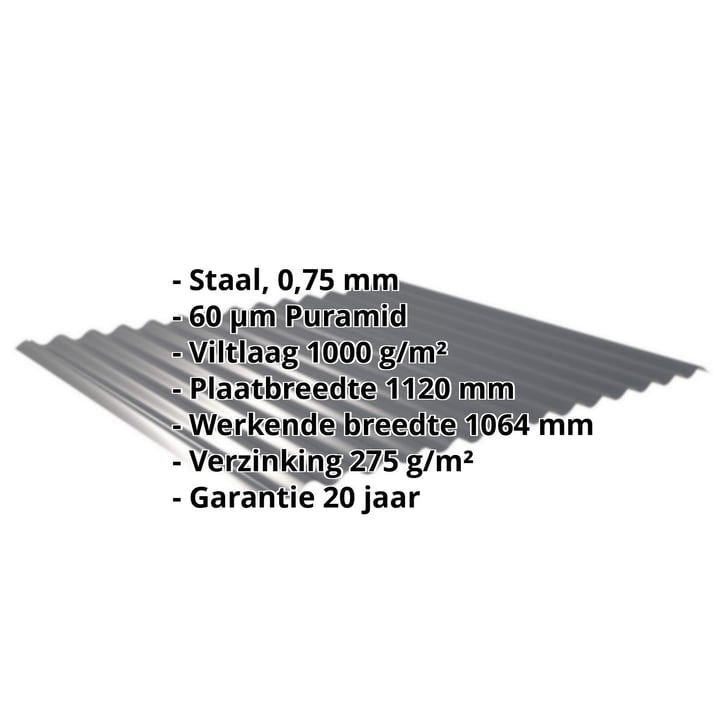 Golfplaat 18/1064 | Dak | Anti-Drup 1000 g/m² | Staal 0,75 mm | 60 µm Puramid | 7016 - Antracietgrijs #2