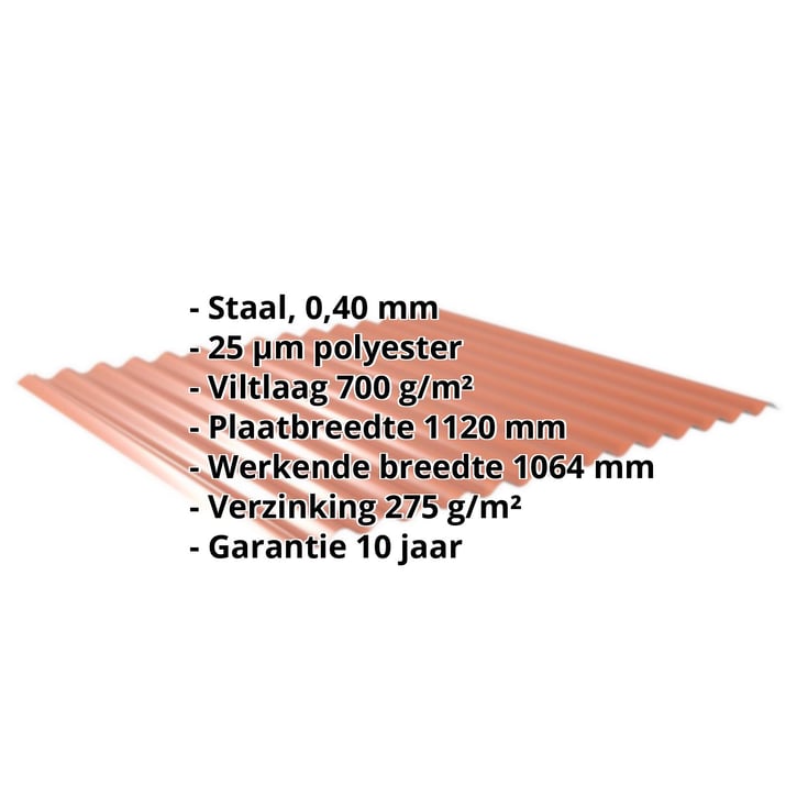 Golfplaat 18/1064 | Dak | Anti-Drup 700 g/m² | Restpartij | Staal 0,40 mm | 25 µm Polyester | 8004 - Koperbruin #2