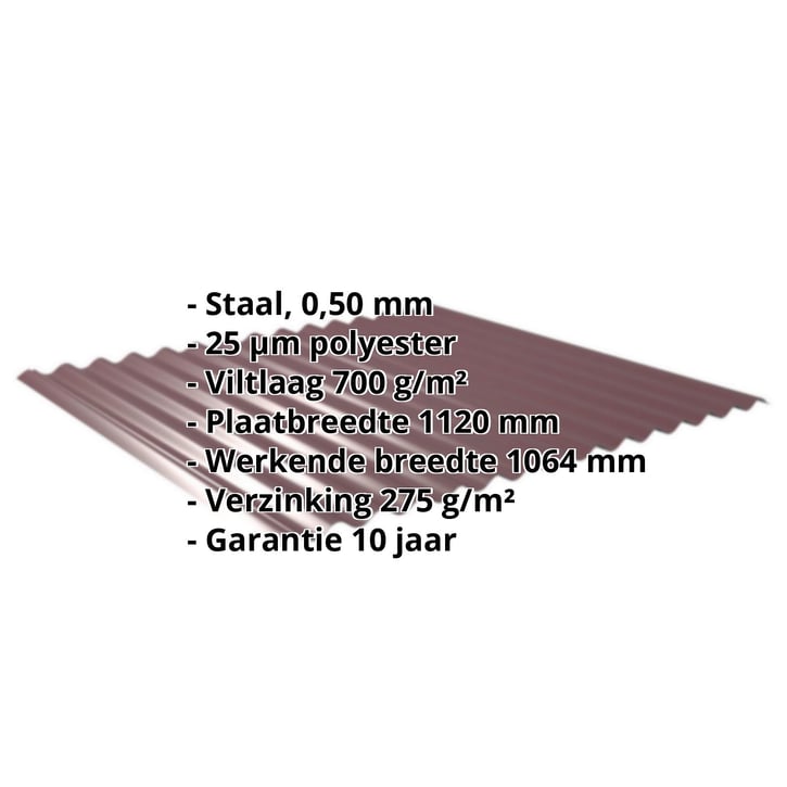 Golfplaat 18/1064 | Dak | Anti-Drup 700 g/m² | Staal 0,50 mm | 25 µm Polyester | 3005 - Wijnrood #2