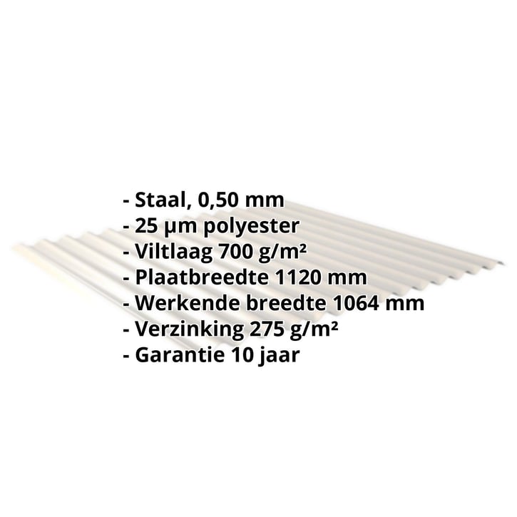 Golfplaat 18/1064 | Dak | Anti-Drup 700 g/m² Staal 0,50 mm | 25 µm Polyester | 9002 - Grijswit Golfplaat 18/1064 | Dak | Anti-Drup 700 g/m² | Staal 0,50 mm | 25 µm Polyester | 9002 - Grijswit #2