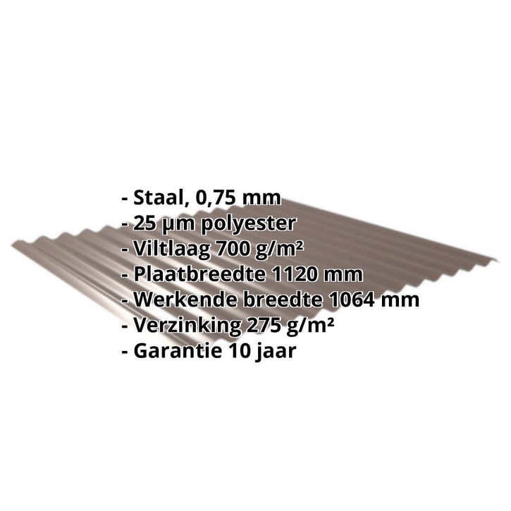 Golfplaat 18/1064 | Dak | Anti-Drup 700 g/m² | Staal 0,75 mm | 25 µm Polyester | 8011 - Notenbruin #2