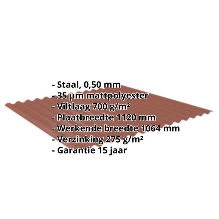 Golfplaat 18/1064 | Dak | Anti-Drup 700 g/m² | Staal 0,50 mm | 35 µm Mattpolyester | 75 - Terracotta #2