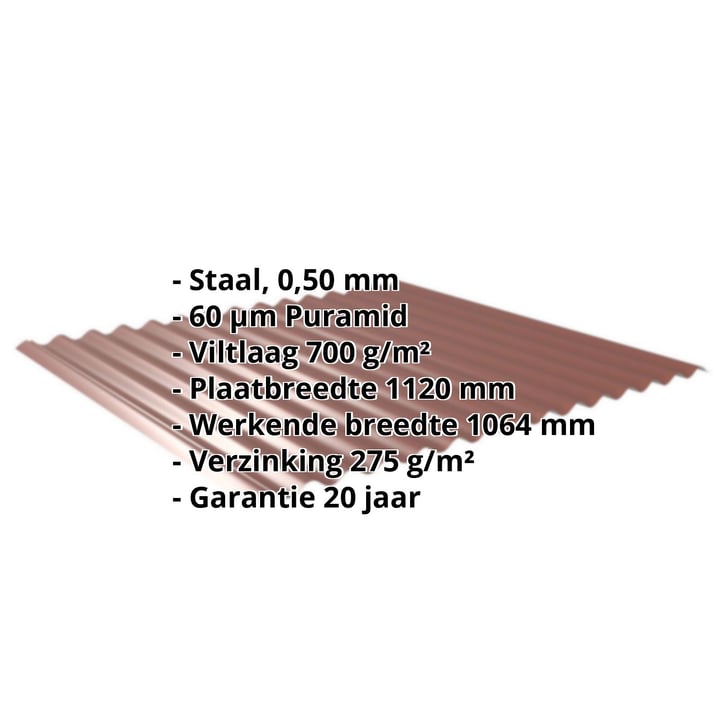 Golfplaat 18/1064 | Dak | Anti-Drup 700 g/m² | Staal 0,50 mm | 60 µm Puramid | 8012 - Roodbruin #2