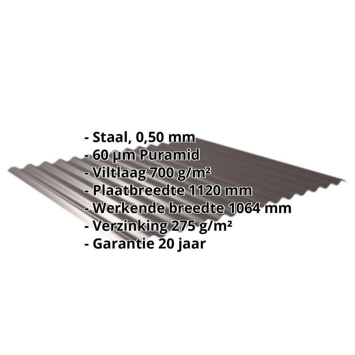 Golfplaat 18/1064 | Dak | Anti-Drup 700 g/m² | Staal 0,50 mm | 60 µm Puramid | 8017 - Chocoladebruin #2