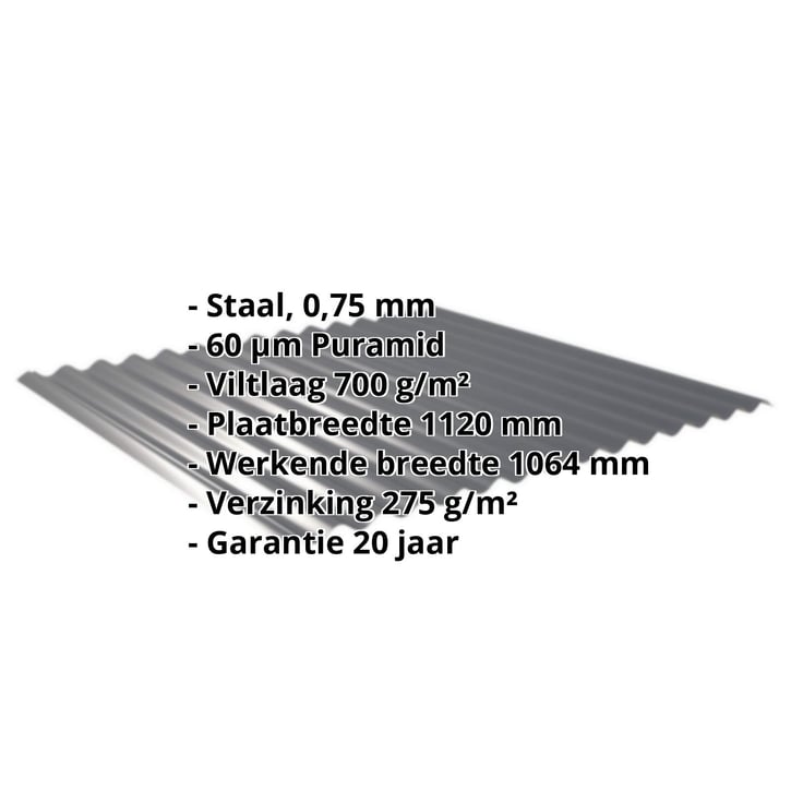 Golfplaat 18/1064 | Dak | Anti-Drup 700 g/m² | Staal 0,75 mm | 60 µm Puramid | 7016 - Antracietgrijs #2