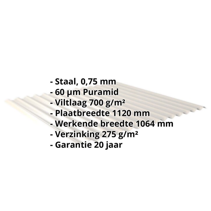 Golfplaat 18/1064 | Dak | Anti-Drup 700 g/m² | Staal 0,75 mm | 60 µm Puramid | 9002 - Grijswit #2