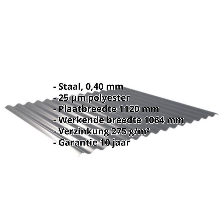 Golfplaat 18/1064 | Dak | Restpartij Staal 0,40 mm | 25 µm Polyester | 7016 - Antracietgrijs Golfplaat 18/1064 | Dak | Restpartij | Staal 0,40 mm | 25 µm Polyester | 7016 - Antracietgrijs #2