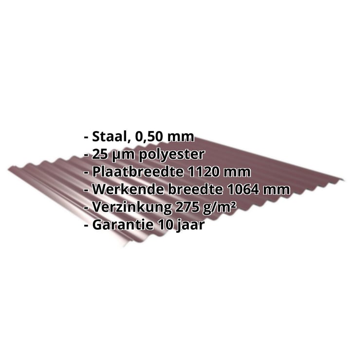 Golfplaat 18/1064 | Dak | Staal 0,50 mm | 25 µm Polyester | 3005 - Wijnrood #2