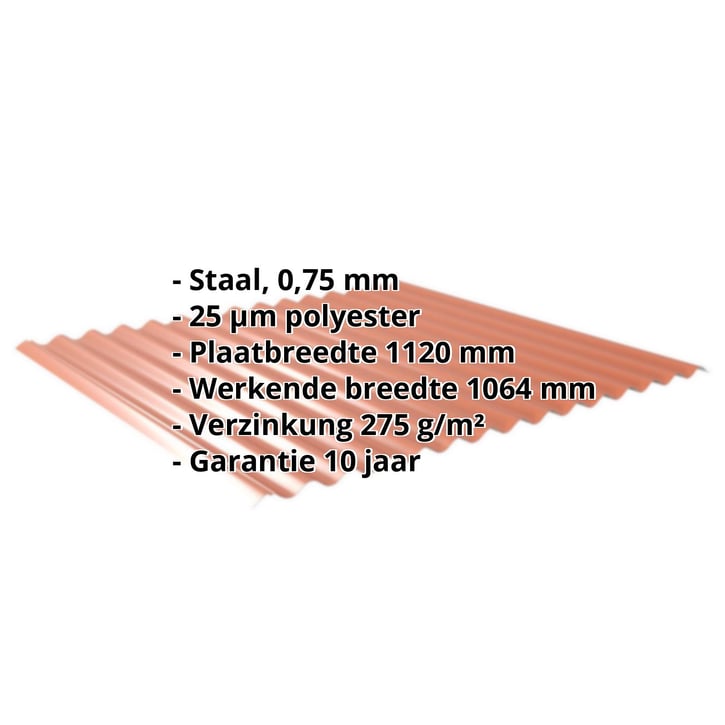 Golfplaat 18/1064 | Dak Staal 0,75 mm | 25 µm Polyester | 8004 - Koperbruin Golfplaat 18/1064 | Dak | Staal 0,75 mm | 25 µm Polyester | 8004 - Koperbruin #2