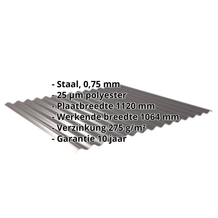 Golfplaat 18/1064 | Dak | Staal 0,75 mm | 25 µm Polyester | 8017 - Chocoladebruin #2