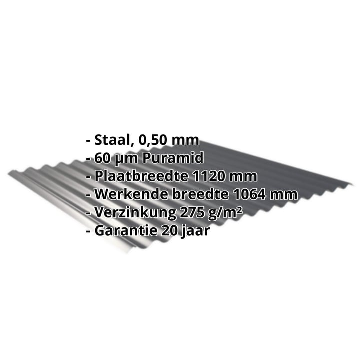 Golfplaat 18/1064 | Dak Staal 0,50 mm | 60 µm Puramid | 7016 - Antracietgrijs Golfplaat 18/1064 | Dak | Staal 0,50 mm | 60 µm Puramid | 7016 - Antracietgrijs #2