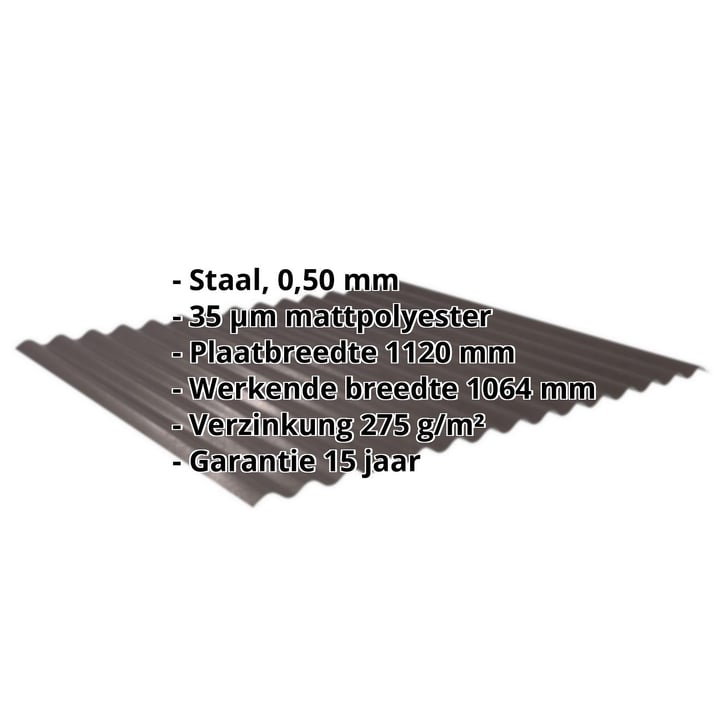 Golfplaat 18/1064 | Gevel | Staal 0,50 mm | 35 µm Mattpolyester | 32 - Donkerbruin #2