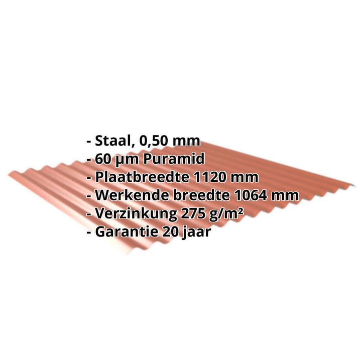Golfplaat 18/1064 | Gevel | Staal 0,50 mm | 60 µm Puramid | 8004 - Koperbruin #2