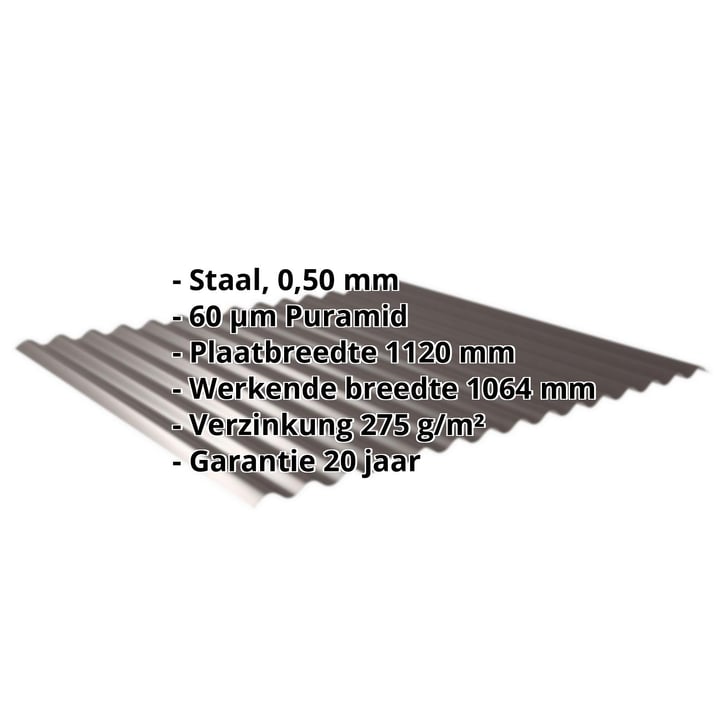Golfplaat 18/1064 | Gevel | Staal 0,50 mm | 60 µm Puramid | 8017 - Chocoladebruin #2
