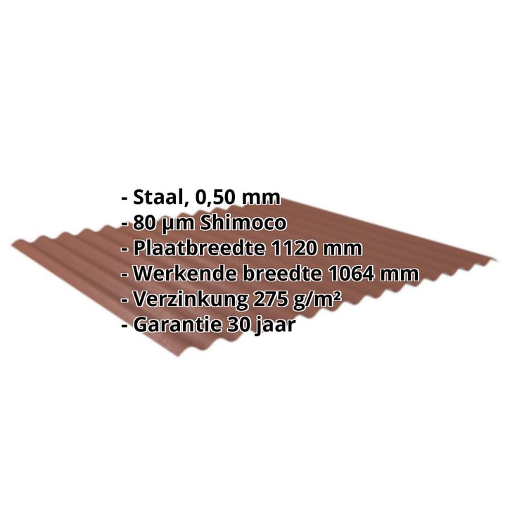 Golfplaat 18/1064 | Gevel | Staal 0,50 mm | 80 µm Shimoco | 8004 - Koperbruin #2