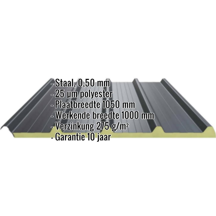 Sandwich Paneel ECO 1000-30 | Dak | Kern 3 cm | 25 µm Polyester | 7016 - Antracietgrijs | 6,10 m #2