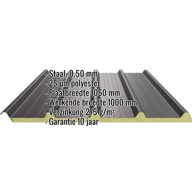 Sandwich Paneel ECO 1000-30 | Dak | Kern 3 cm | 25 µm Polyester | 8019 - Grijsbruin | 5,10 m #2