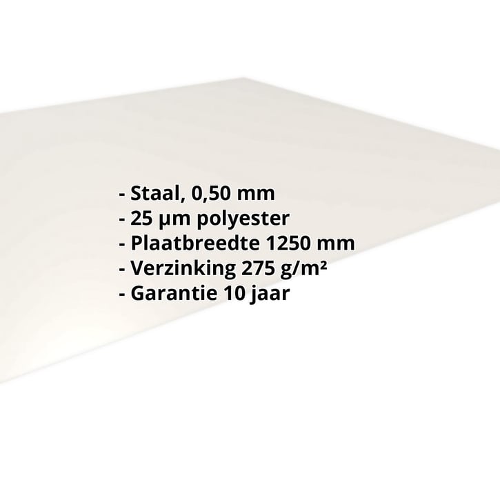 Vlakke plaat | Staal 0,50 mm | 25 µm Polyester | 9010 - Zuiverwit #2