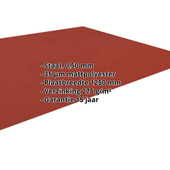 Vlakke plaat | Staal 0,50 mm | 35 µm Mattpolyester | 29 - Rood #2